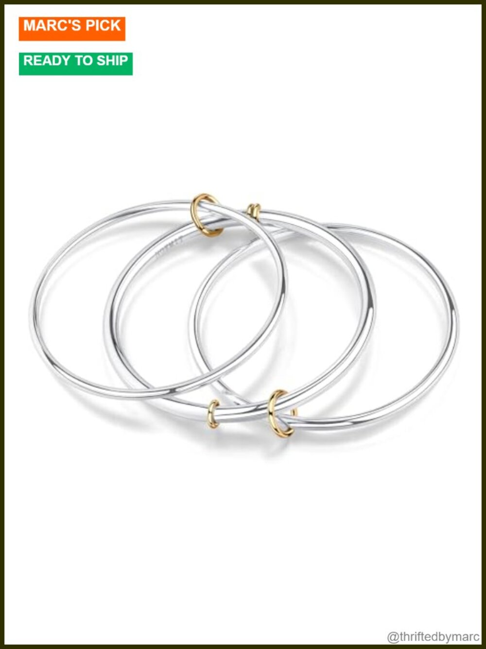 Stainless Steel Interlocked Stackable Bangle Bracelet Set 3-Pack Two-Tone